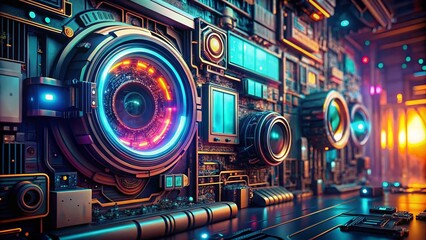 Fototapeta premium Futuristic Abstract Technology Template in Cyberpunk Style with HUD User Interface Elements