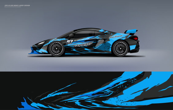 Car wrap livery design with paint splash theme with blue color combination