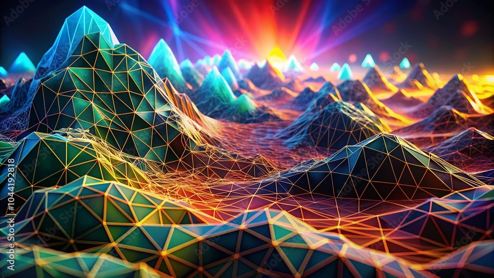 Poster futuristic wireframe terrain polygon landscape design for 3d cartography visualization in eps format