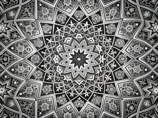 Obraz premium Geometric Arabesque Floral Pattern in Black and White with Stars for Islamic Art Background