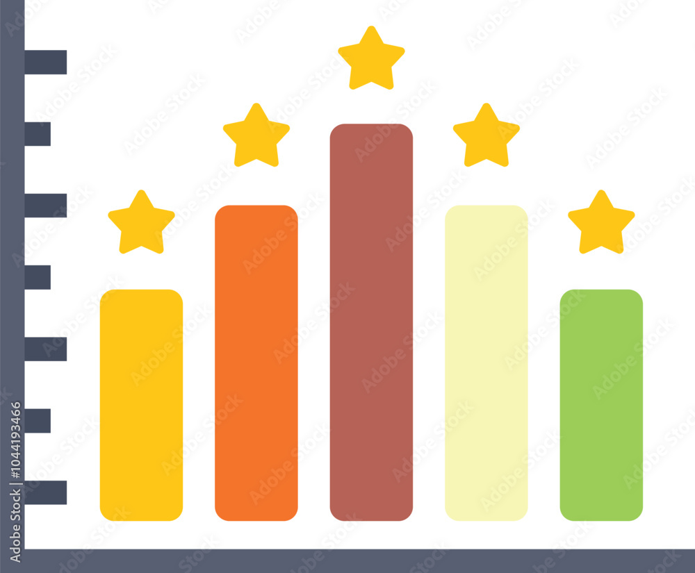 Poster simple bar chart with an ascending line showing customer satisfaction with five stars