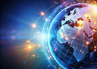Fototapeta premium Global Business Technology Advances with Glowing Elements on White Background