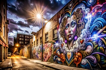 Fototapeta premium Graffiti Art Near Urban Wall with Love and Generative AI Message for Vibrant Street Culture Photography