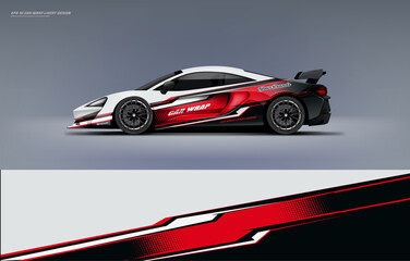 Racing Car and sport car branding with racing wrap decal or livery design. Abstract racing graphics white backround. Editable vector template © liveryworks