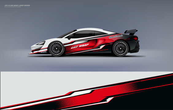 Racing Car and sport car branding with racing wrap decal or livery design. Abstract racing graphics white backround. Editable vector template