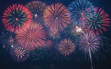 Fototapeta premium A vibrant display of colorful fireworks exploding in the night sky.
