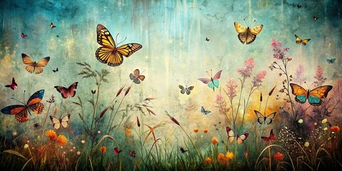 Grunge Butterfly Pattern for Nature-Inspired Wall Art and Home Decor