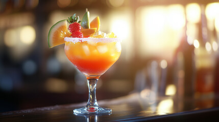 Vibrant Fruit Cocktail with Ice and Fresh Fruit Garnish