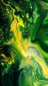 Abstract green and yellow fluid art, vibrant