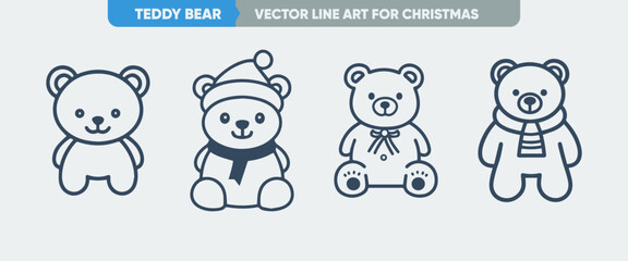 Teddy Bear Outline Icon Set - Minimal Thin Line Web Vector Illustration
