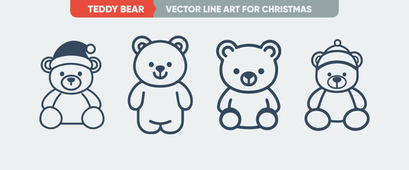 Outline Icon Set: Minimal Thin Line Teddy Bear - Simple Web Vector Illustration
