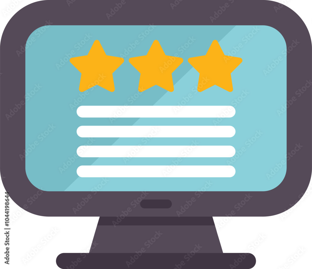 Aufkleber computer monitor is showing a five star feedback rating review on screen