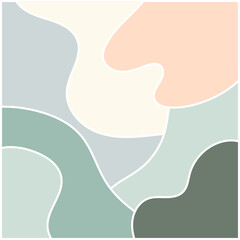 Abstraction with green smooth lines and shapes. Illustration with soft wavy lines, green and blue tones, symbolizing natural landscapes.