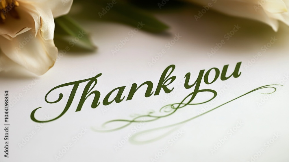 Poster elegant cursive thank you message in a simple font, featuring a green color palette on a clean white