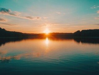 Obraz premium Serene Sunset Lake Scene