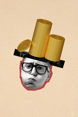 Composite trend artwork image photo collage of copyspace levitate head silhouette geek nerd guy...