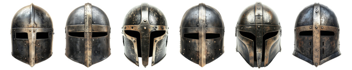 Naklejka premium Vintage Silver Helmet Isolated on Transparent Background A Classic Symbol of Protection at War, Perfect for Product Banners, Social Media Posts, Marketing Campaigns, and Decorative Uses.