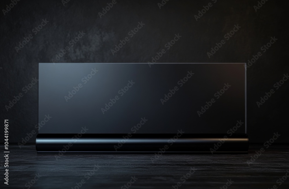 Poster black roll-up banner illuminated by studio lights on an empty background