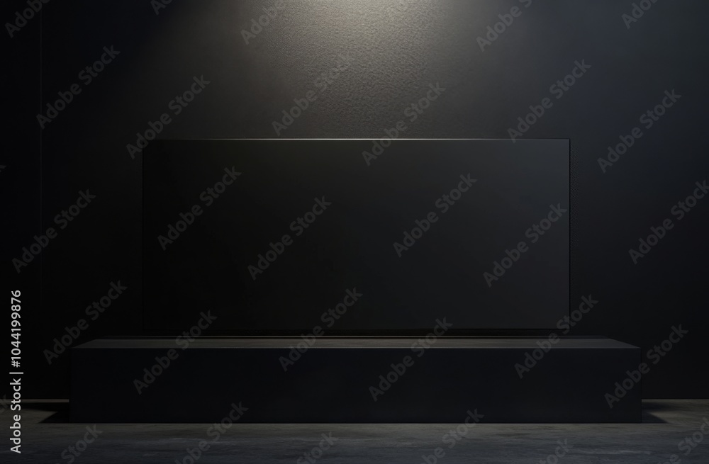 Poster black roll-up banner illuminated by studio lights on an empty background