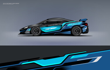 Racing Car sport car branding with racing wrap decal or livery design. Abstract racing graphics black blue backround. Editable vector template © liveryworks
