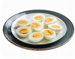 half boiled eggs served on a white plate