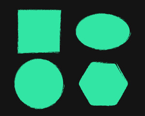 Four geometric hand drawn shapes label frame. They are a square, an oval, a circle, and a hexagon.	
