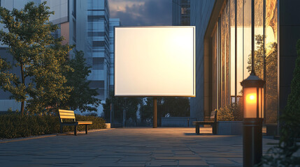 Obraz premium Blank Billboard Mockup in Modern City Street at Dusk