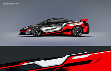 Car wrap livery design sporty sharp line style combination of red color with grey background