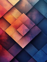 This artwork features an intricate layout of squares and rhombuses in deep color tones, creating a mesmerizing geometric pattern. Generative AI