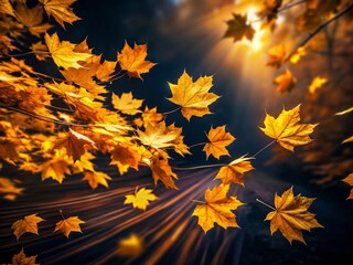 Long Exposure of Golden Leaves on Dark Background for Nature Photography