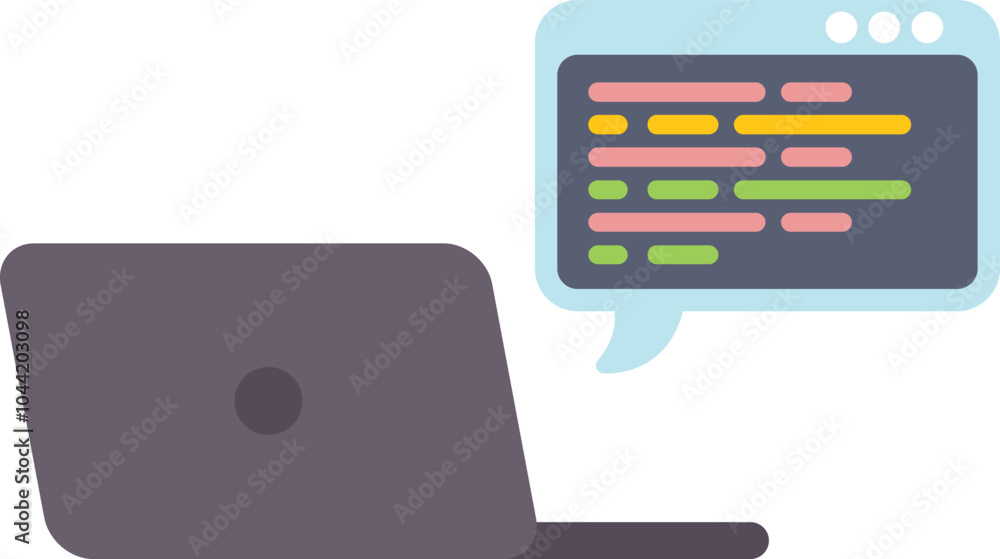 Poster this vector illustration features a laptop showing code in a speech bubble, perfect for topics like 