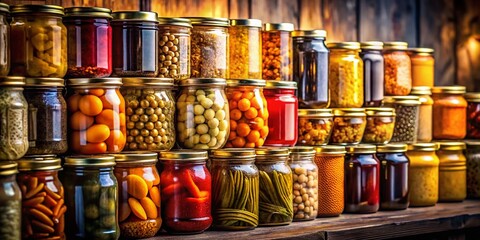 Low Light Photography of Hand-Drawn Metal Cans and Jars for Grocery Design Elements