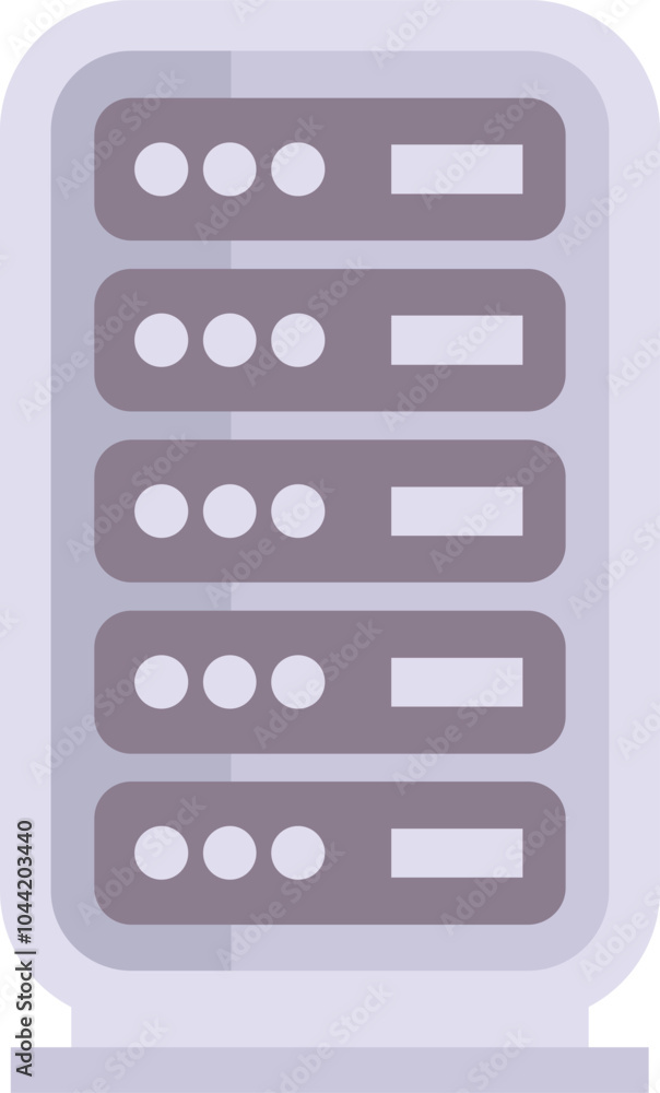 Poster flat icon of a server rack, perfect for illustrating data storage, networking, or cloud computing