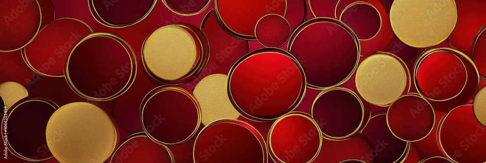Poster vibrant red and gold circular patterns create a warm and festive atmosphere, ideal for holiday decor