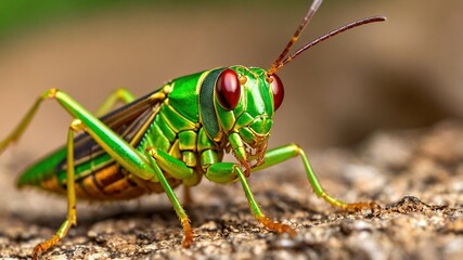 Macro Photography of a Small Gold Grasshopper Euthystira brachyptera