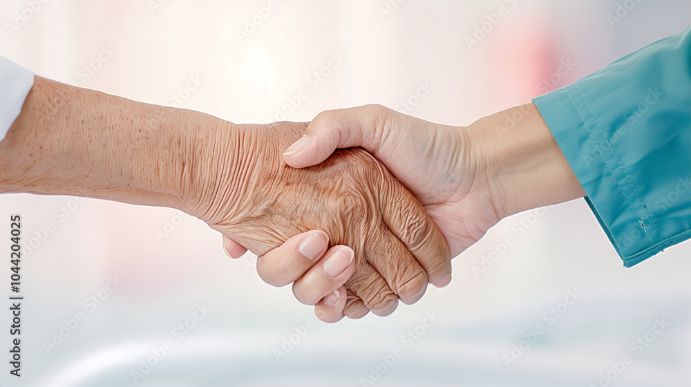 Poster hands shaking in support during handshake demonstrating trust and collaboration in healthcare enviro