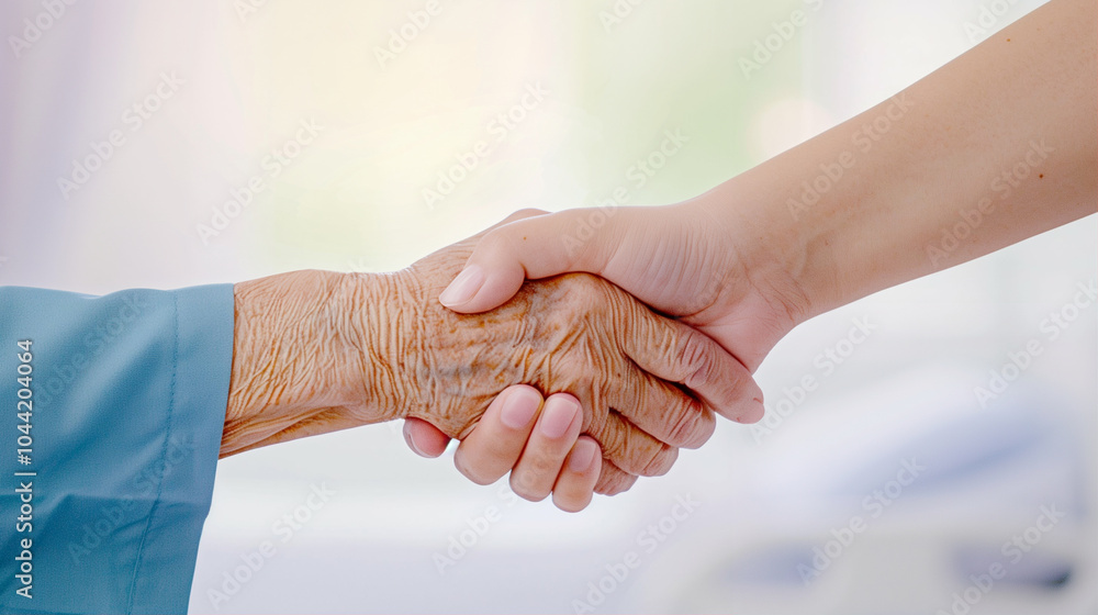 Poster hands shaking in a caring gesture symbolizing compassion and connection in healthcare and personal r