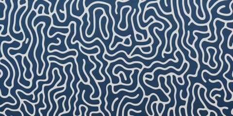 Intricate Blue Maze Pattern with Curved Lines on Plain Background