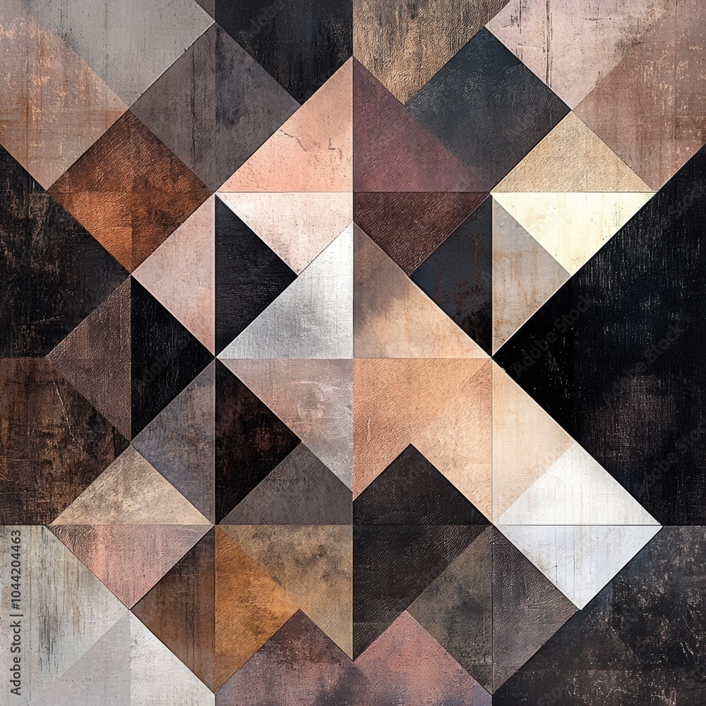 Aufkleber Complex geometric shapes in varying shades create a striking abstract pattern, blending warm tones and textures for a modern aesthetic. Generative AI