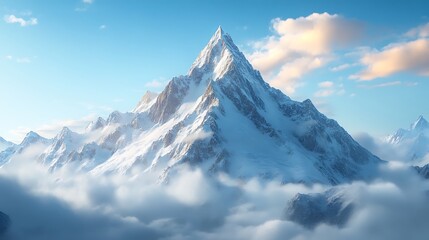 Obraz premium Snowy mountain peak in a sea of clouds under a clear blue sky picture