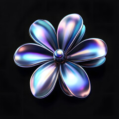 Fototapeta premium 3d metallic flower on black background, purple, blue colors, premium 3d