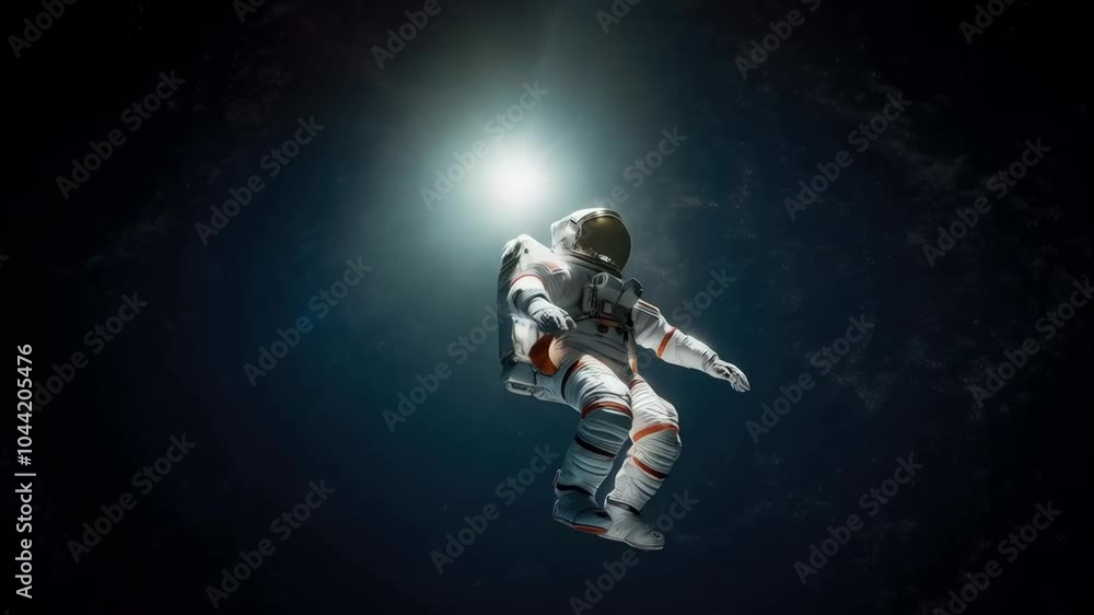 Poster astronaut floating outside a spaceship in outer space. man in protective helmet and suit. cosmos dis