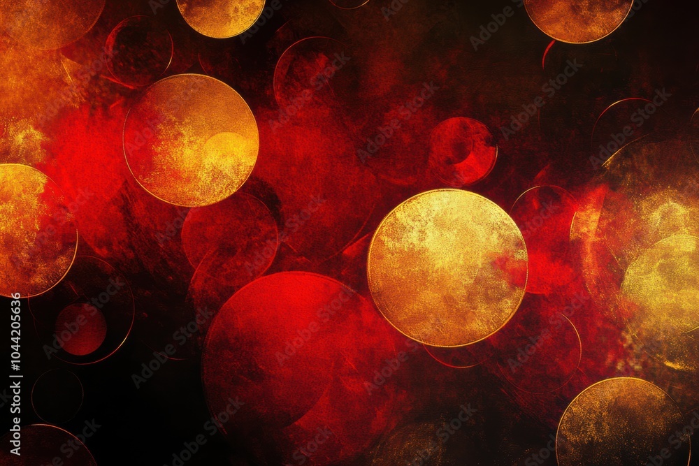 Poster red and golden circular patterns create a festive atmosphere, evoking the spirit of christmas throug
