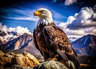Obraz premium Majestic Bald Eagle Perched on a Rock in Nature's Splendor – Wildlife Photography