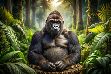 Fototapeta premium Majestic King Gorilla on Throne - Rule of Thirds Composition for Stunning Wildlife Art