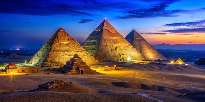 Majestic View of the Giza Pyramids: Menkaure, Khafre, and Chufu on the Giza Plateau