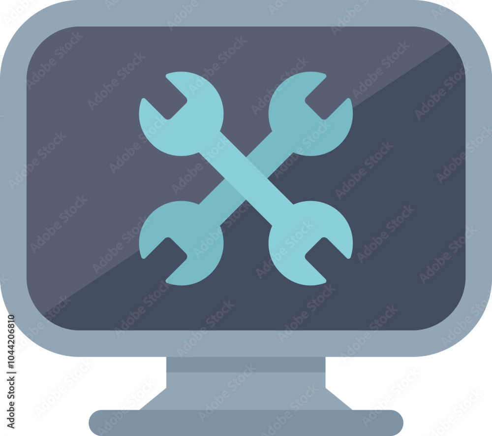 Poster computer screen displaying crossed wrenches, representing technical support, maintenance, and it ser
