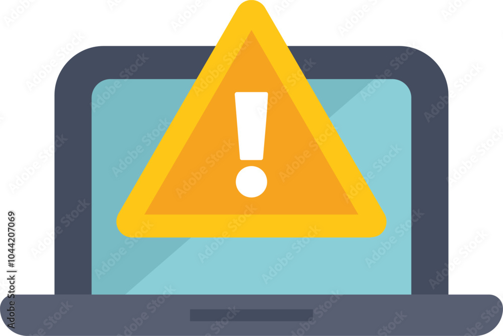 Aufkleber laptop computer is showing a warning sign with an exclamation mark symbol