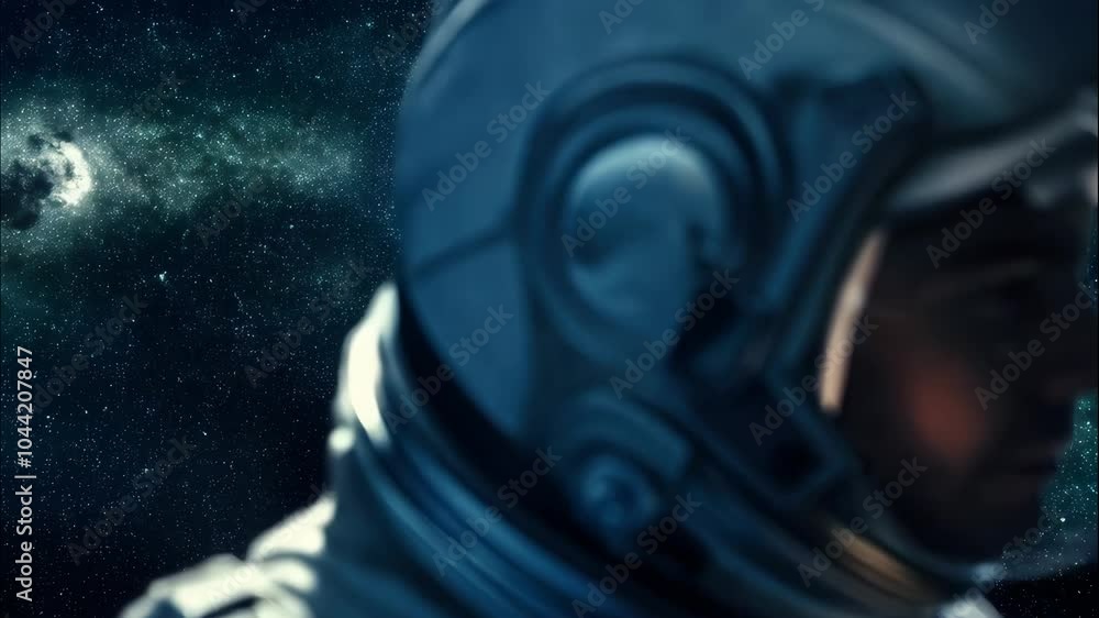 Poster astronaut floating outside a spaceship in outer space. man in protective helmet and suit. cosmos dis