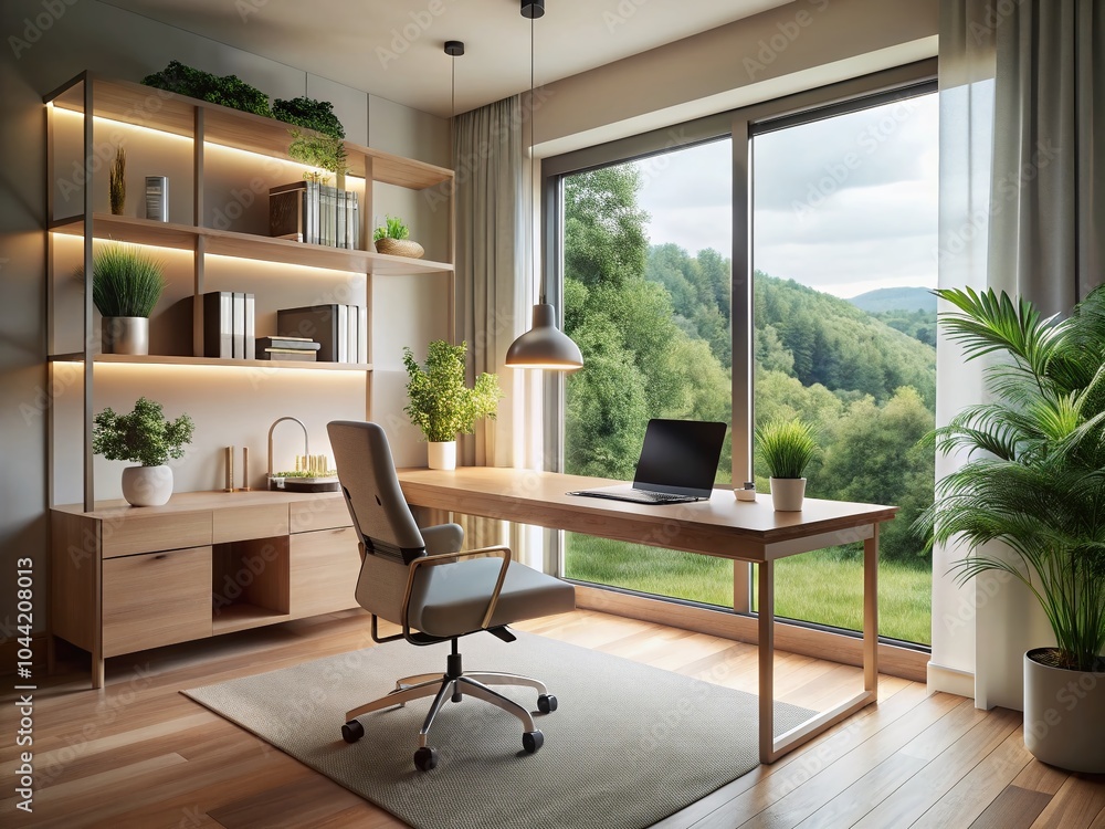 Poster minimalist home office design for remote work with 3d rendering elements